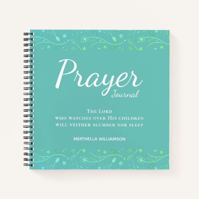 Pretty Personalised Teal Floral Prayer Journal (Front)