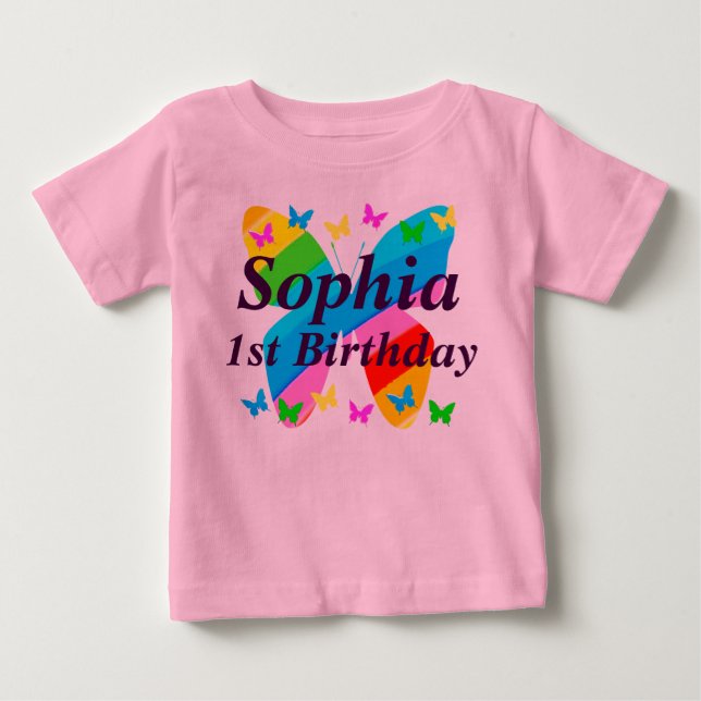 PRETTY PERSONALIZED 1ST BIRTHDAY BUTTERFLY T SHIRT (Front)
