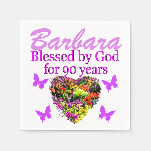 PRETTY PERSONALIZED 90TH BIRTHDAY FLORAL NAPKINS (Front)