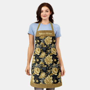 Pretty Personalized Gold Floral Apron
