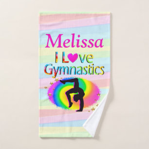 PRETTY PERSONALIZED I LOVE GYMNASTICS BATH TOWEL