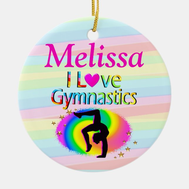 PRETTY PERSONALIZED I LOVE GYMNASTICS ORNAMENT (Front)