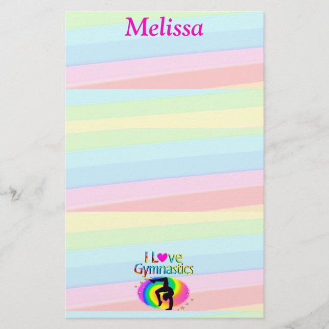 PRETTY PERSONALIZED I LOVE GYMNASTICS STATIONARY STATIONERY (Front)