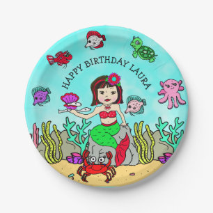 Pretty Pesonalized Ethnic Mermaid Birthday Party Paper Plate