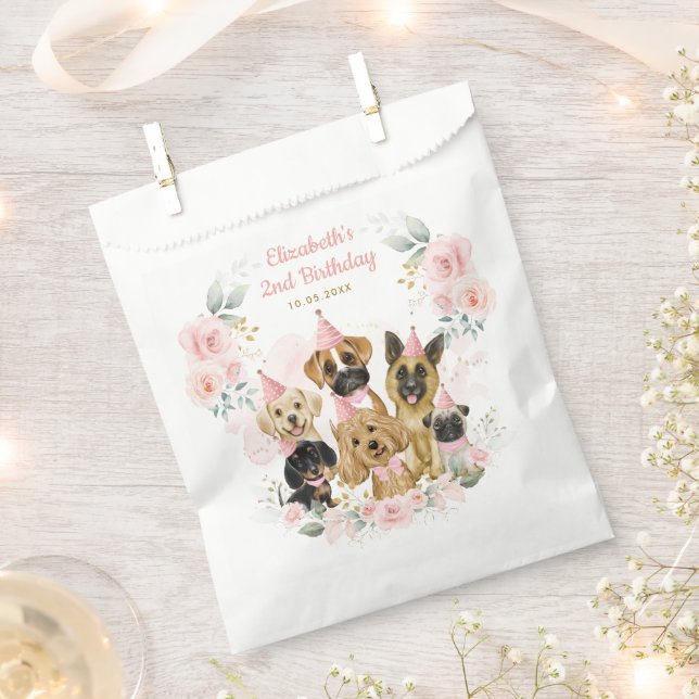 Pretty Pet Dog Puppies Birthday Paw-ty Baby Girl Favour Bags (Clipped)