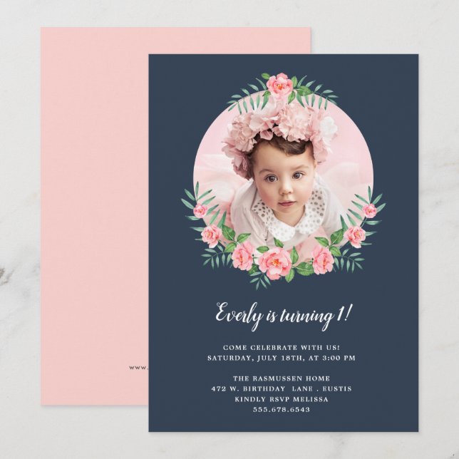 Pretty Petals | Photo Birthday Party Invitation (Front/Back)
