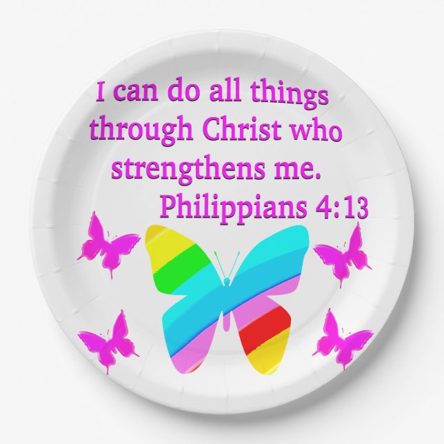 PRETTY PHILIPPIANS 4:13 BUTTERFLY DESIGN PAPER PLATE (Front)