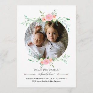 Pretty Photo Floral Wreath Birth Announcement