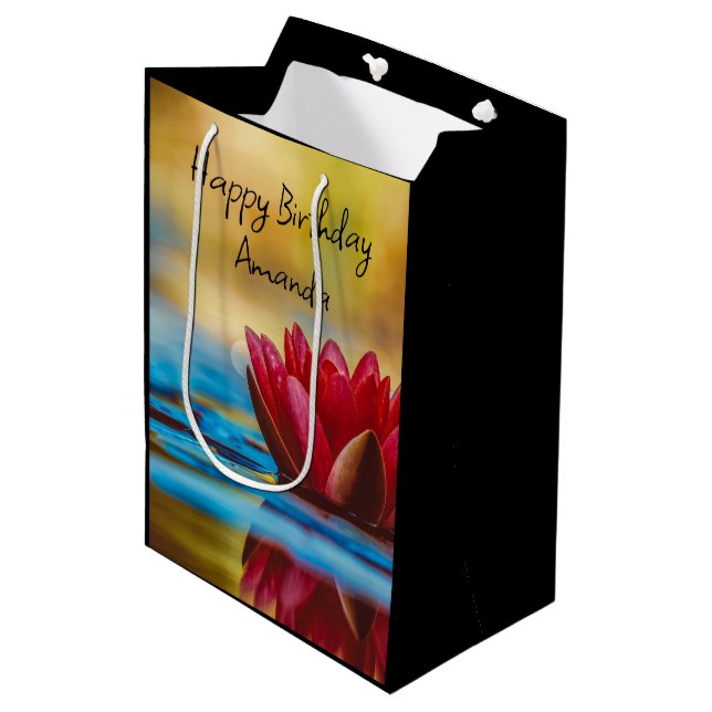 Pretty Photo of a Lotus Flower in a Pond Birthday Medium Gift Bag (Front Angled)