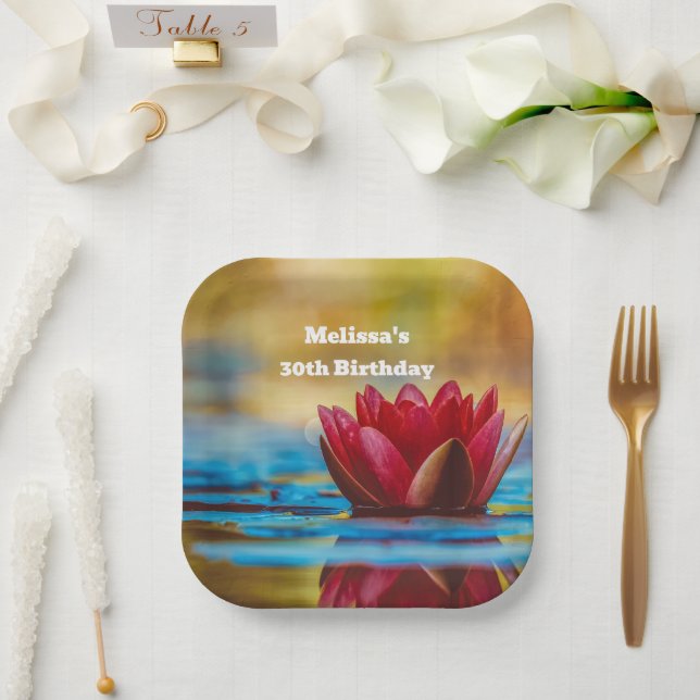 Pretty Photo of a Lotus Flower in a Pond Birthday Paper Plate (Wedding)