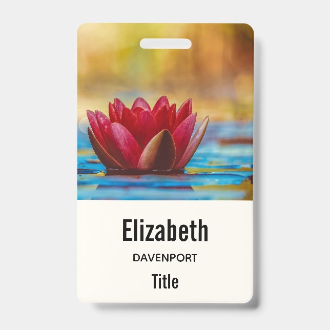 Pretty Photo of a Lotus Flower in a Pond ID Badge (Front)