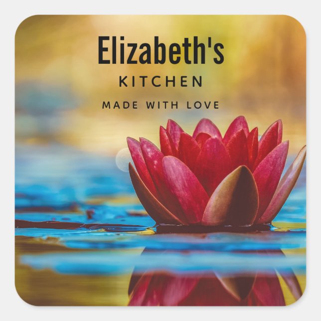Pretty Photo of a Lotus Flower in a Pond Kitchen Square Sticker (Front)