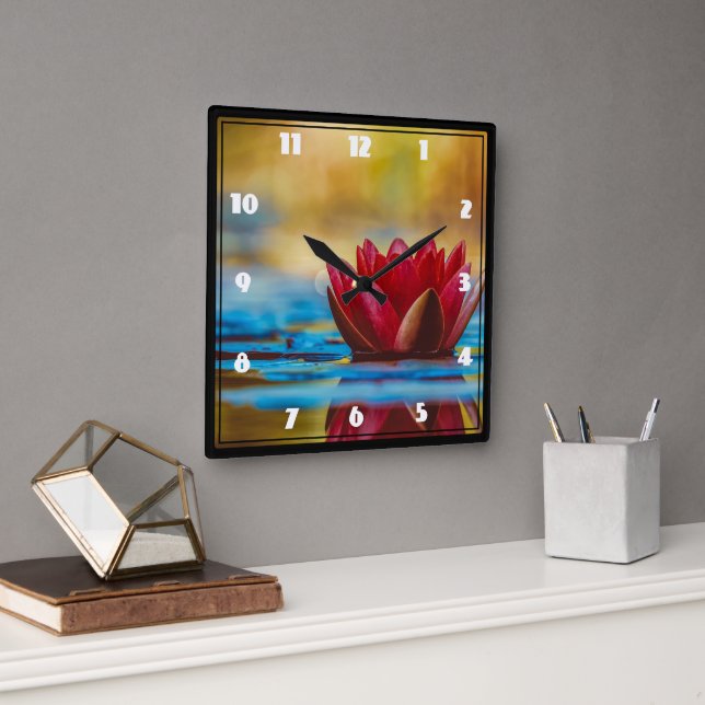 Pretty Photo of a Lotus Flower in a Pond Square Wall Clock (Office)