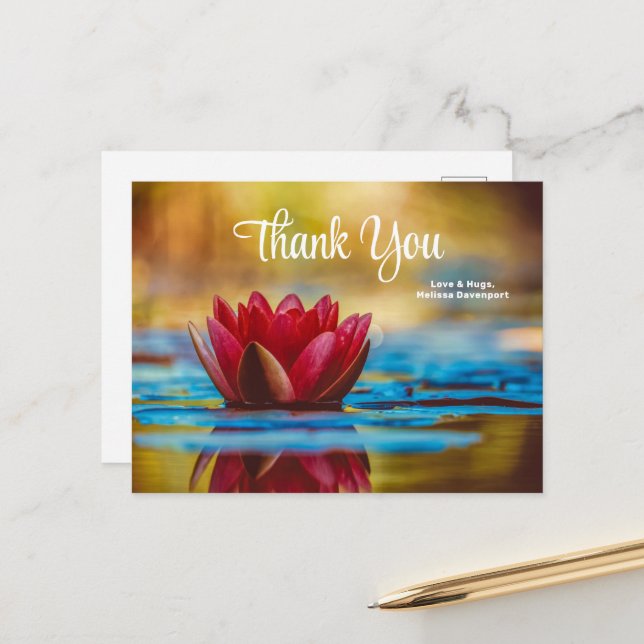 Pretty Photo of a Lotus Flower in a Pond Thank You Postcard (Front/Back In Situ)