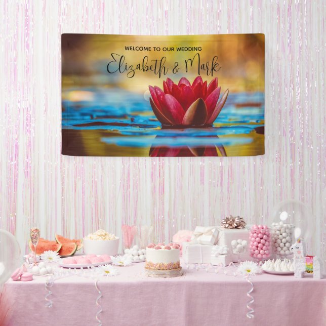 Pretty Photo of a Lotus Flower in a Pond Wedding Banner (Party)
