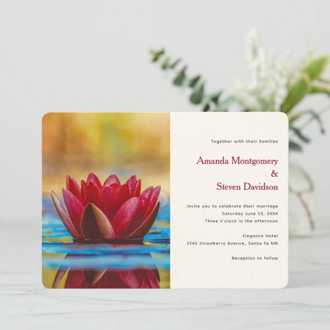 Pretty Photo of a Lotus Flower in a Pond Wedding Invitation (Standing Front)