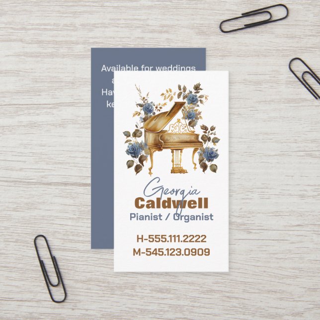 Pretty Pianist Watercolor Art Business Card (Front/Back In Situ)