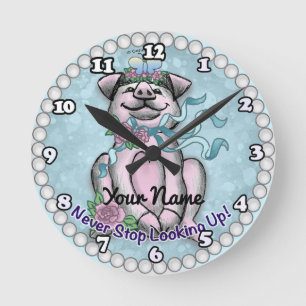 Pretty Piggy Round Clock