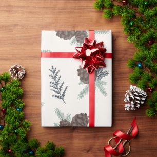 Pretty Pine Cone Christmas Holiday Greenery Wrapping Paper