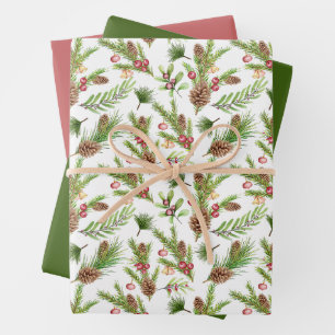Pretty Pine Cones and Cuttings Botanical Wrapping Paper Sheet
