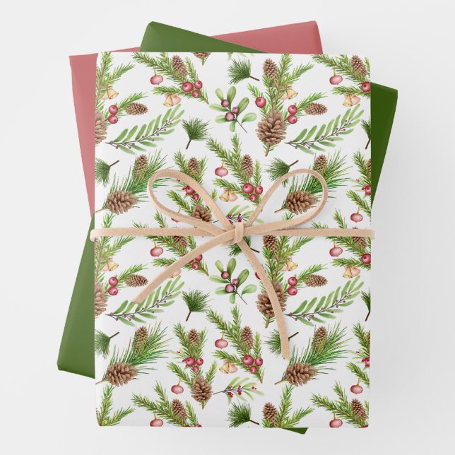 Pretty Pine Cones and Cuttings Botanical Wrapping Paper Sheet (In situ)