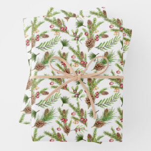 Pretty Pine Cones and Cuttings Botanical Wrapping Paper Sheet