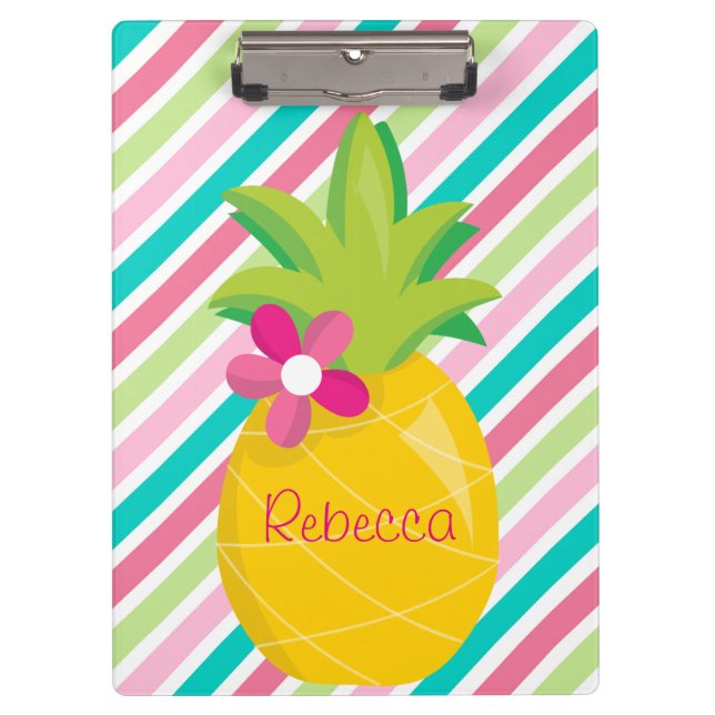 Pretty Pineapple and Colourful Stripes Clipboard (Front)