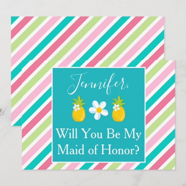 Pretty Pineapple Maid of Honour Proposal Invitation (Front/Back)