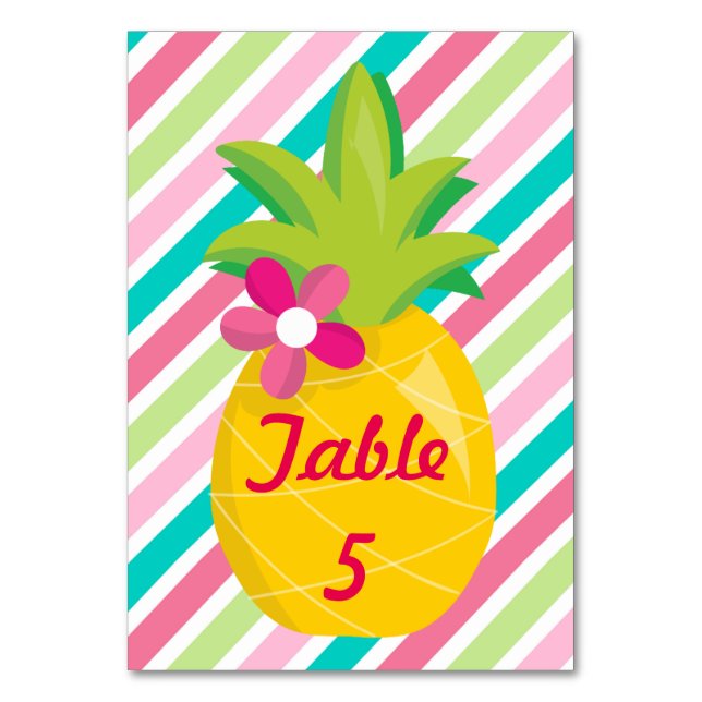 Pretty Pineapple on Stripes Table Number (Front)