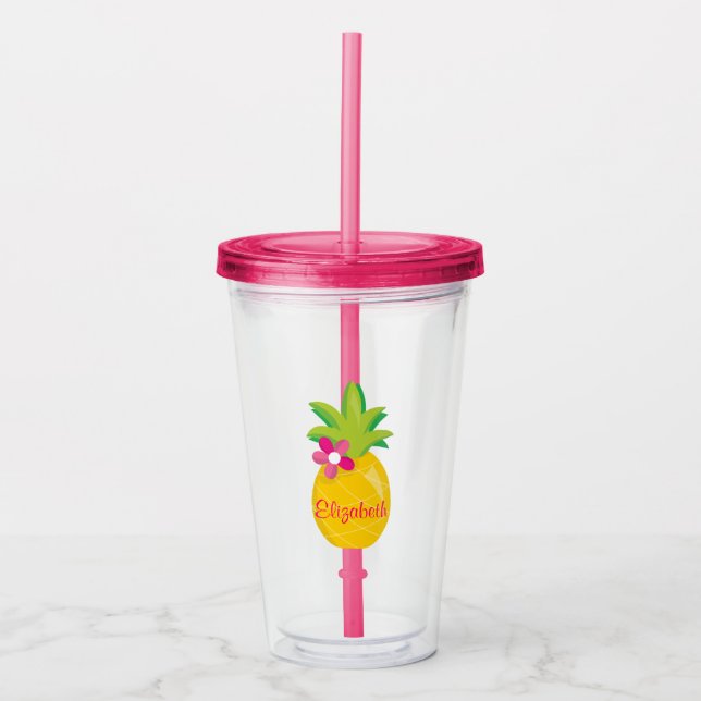 Pretty Pineapple Tropical Acrylic Tumbler (Front)