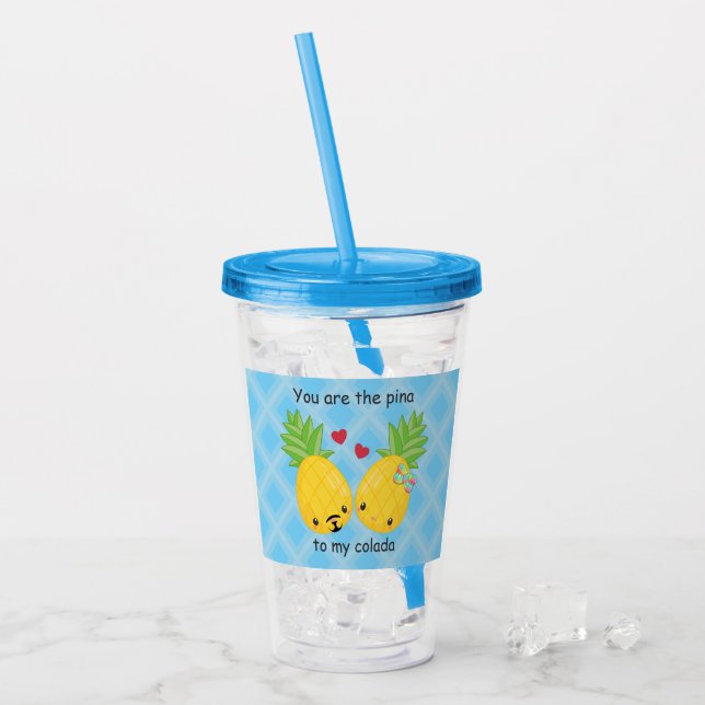 Pretty Pineapple Tropical Pina Colada Romantic Acrylic Tumbler (Front Ice)