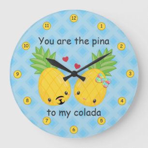 Pretty Pineapple Tropical Pina Colada Romantic Large Clock