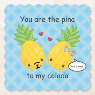 Pretty Pineapple Tropical Pina Colada Romantic Paper Coaster