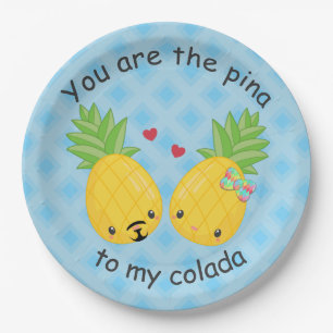 Pretty Pineapple Tropical Pina Colada Romantic Paper Plate