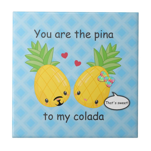 Pretty Pineapple Tropical Pina Colada Romantic Tile (Front)