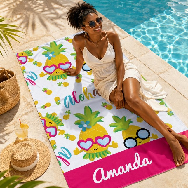 Pretty Pineapples Aloha Girly Beach Towel (Creator Uploaded)