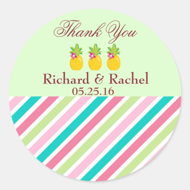 Pretty Pineapples Thank You Classic Round Sticker (Front)