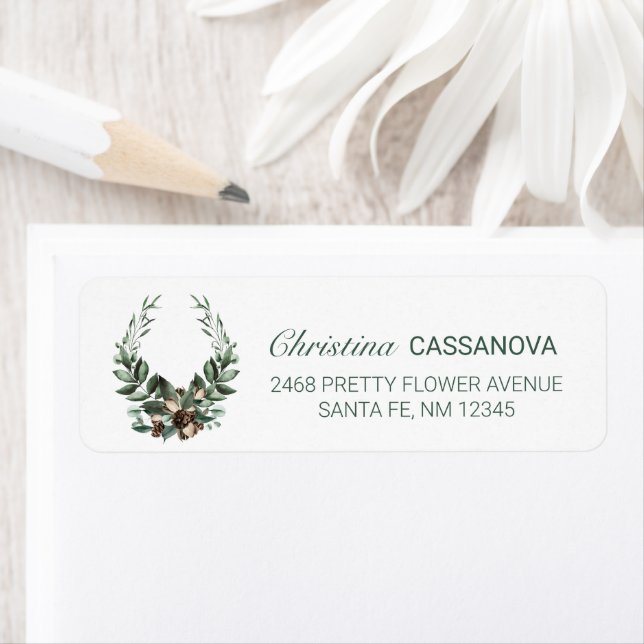 Pretty Pinecone Winter Wreath Return Address (Insitu)