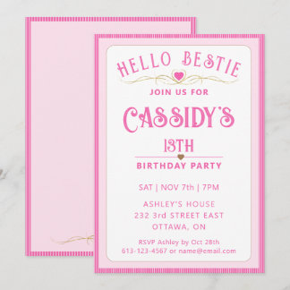 Pretty Pink 13th Birthday  Invitation