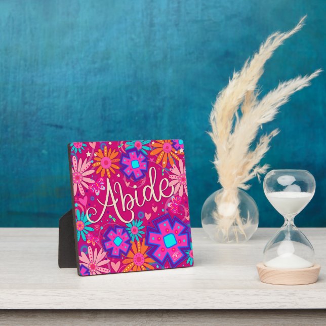 Pretty Pink Abide Inspirational Custom Floral Plaque (Insitu)