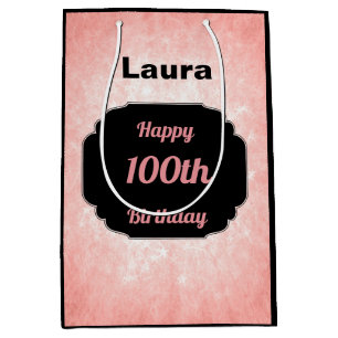 Pretty pink Add name 100th birthday Medium Gift Bag