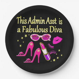 PRETTY PINK ADMIN ASST DIVA DESIGN PAPER PLATE
