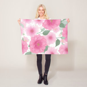 Pretty Pink Aesthetic Flower Serene Floral Charm Fleece Blanket
