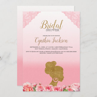 Pretty Pink African American Bride Bridal Shower Invitation