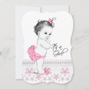 Pretty Pink and Black Baby Girl Shower Invitation