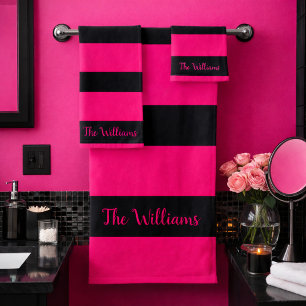 Pretty Pink and Black Bath Towel Set