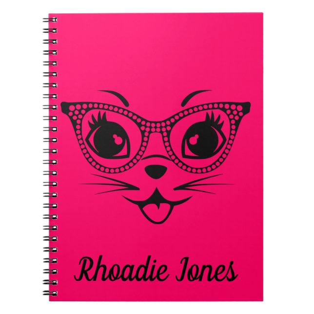 Pretty Pink and Black Chic cat Notebook (Front)