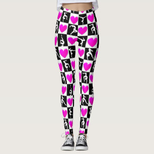 PRETTY PINK AND BLACK HEART GYMNASTICS LEGGINGS