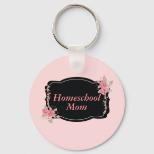 Pretty Pink and Black Homeschool Mum Floral Key Ring