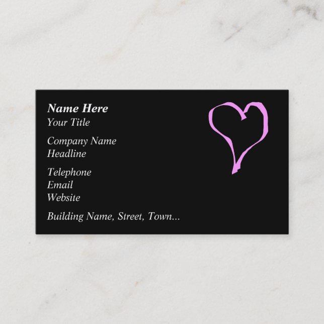 Pretty Pink and Black Love Heart. Business Card (Front)